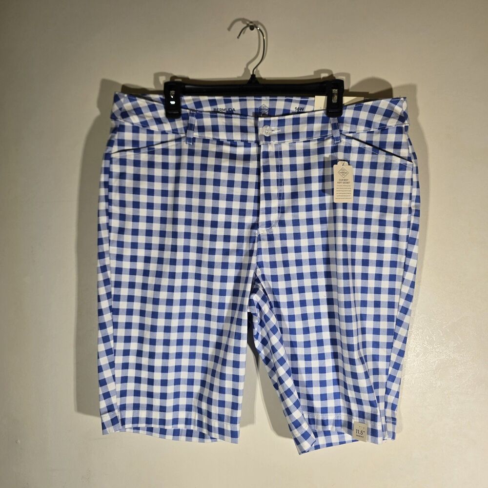 St Johns Bay Blue Gingham Bermuda Shorts 16w